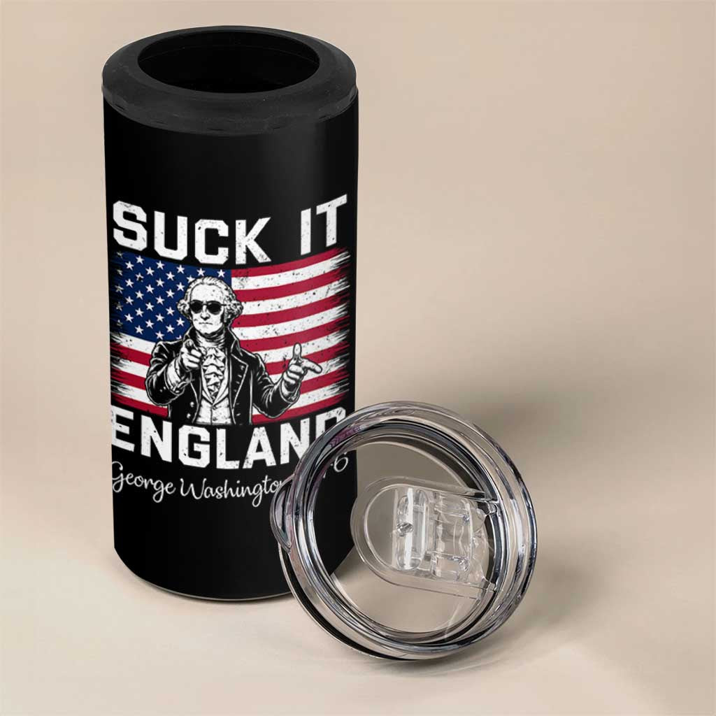 Funny 4th Of July George Washington 4 in 1 Can Cooler Tumbler Suck It England