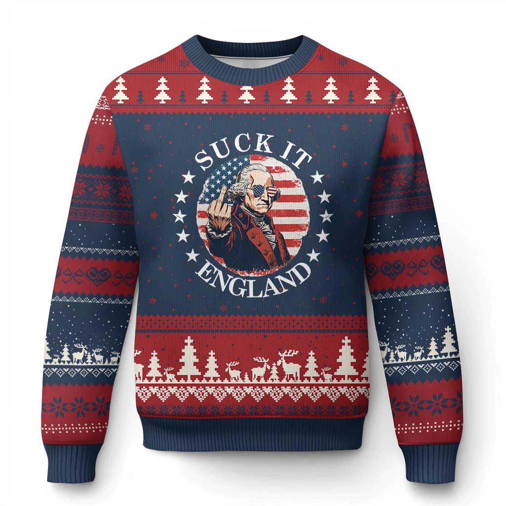 Funny George Washington Revolutionary War Ugly Christmas Sweater Suck It England