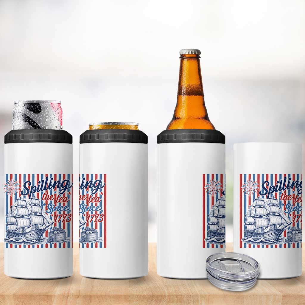 Spilling The Tea Since 1773 4 in 1 Can Cooler Tumbler Boston Tea Party USA History Humor