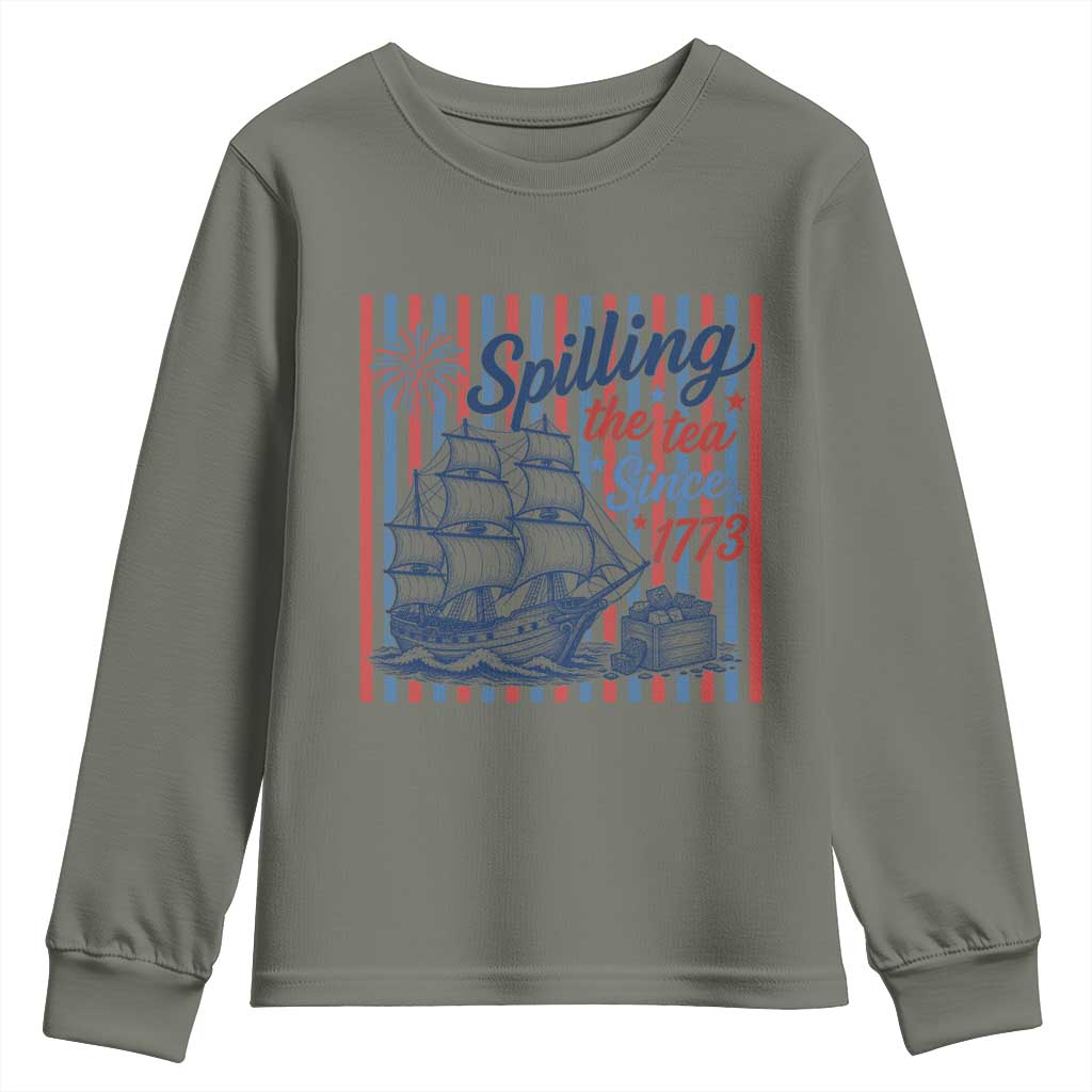 Spilling The Tea Since 1773 Youth Sweatshirt Boston Tea Party USA History Humor