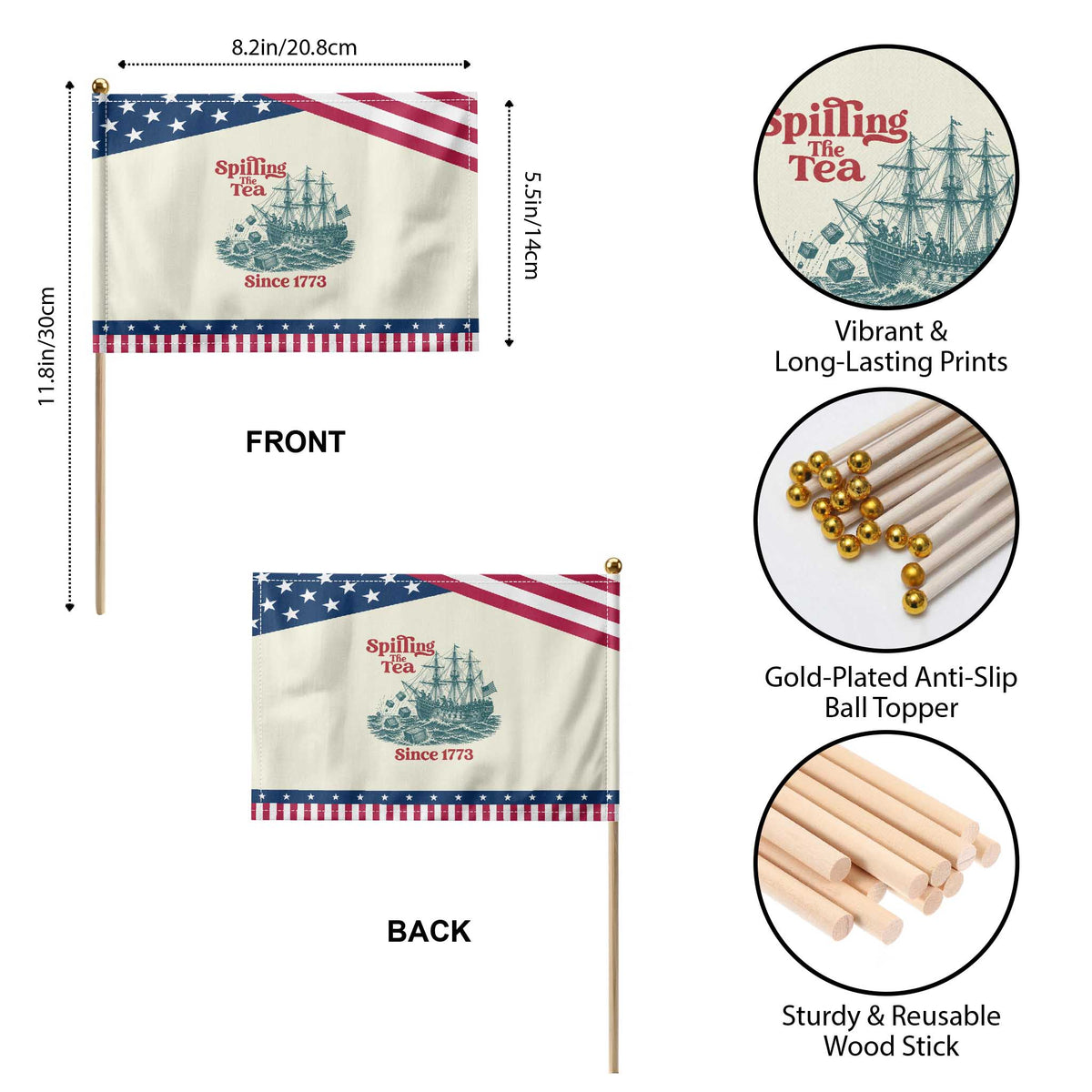 Spilling The Tea Since 1773 Patriotic Handheld Flag American History Gift