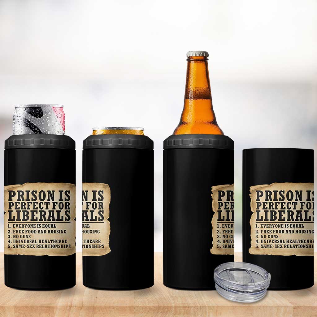 Vintage Prison Is Perfect For Liberals 4 in 1 Can Cooler Tumbler Funny Political Graphic