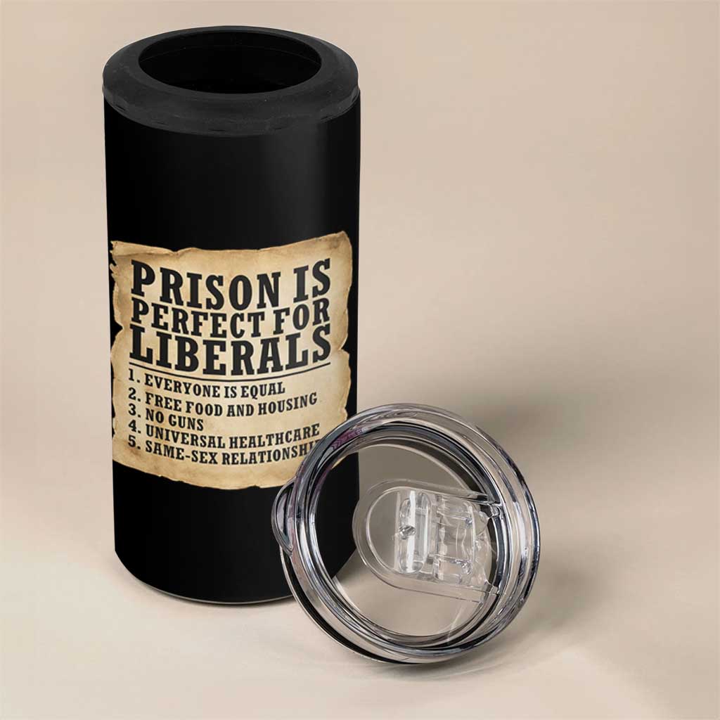 Vintage Prison Is Perfect For Liberals 4 in 1 Can Cooler Tumbler Funny Political Graphic