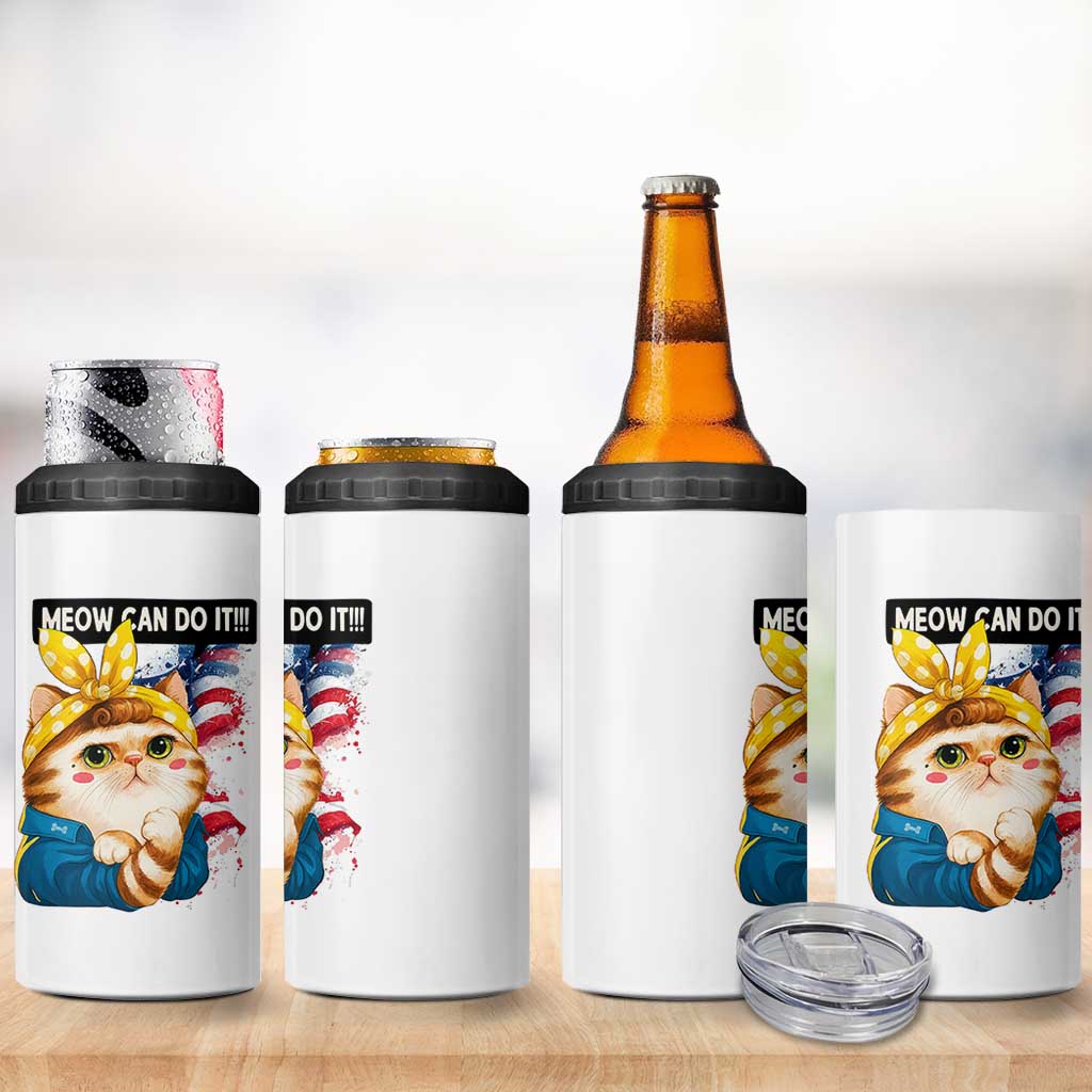 Meow Can Do It 4 in 1 Can Cooler Tumbler Funny Feminist Cat Lover Gift