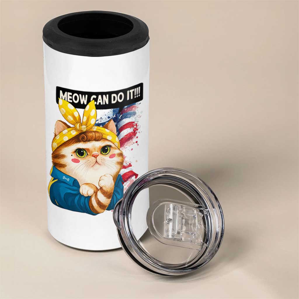 Meow Can Do It 4 in 1 Can Cooler Tumbler Funny Feminist Cat Lover Gift