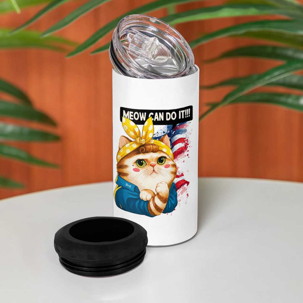 Meow Can Do It 4 in 1 Can Cooler Tumbler Funny Feminist Cat Lover Gift