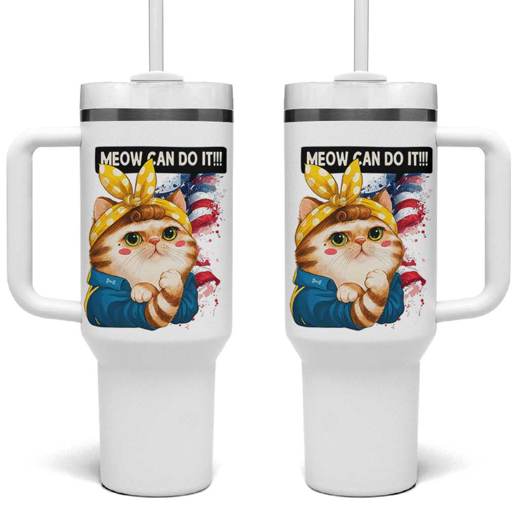 Meow Can Do It Tumbler With Handle Funny Feminist Cat Lover Gift