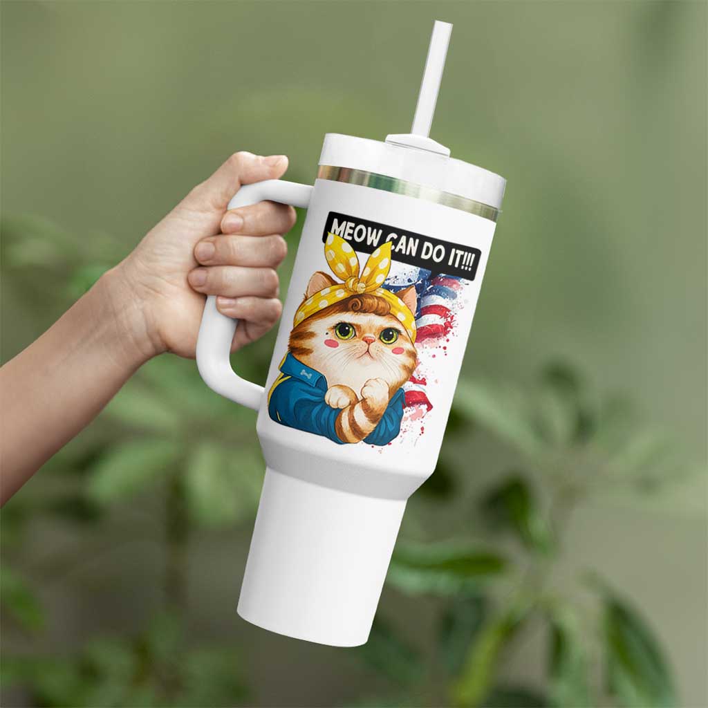 Meow Can Do It Tumbler With Handle Funny Feminist Cat Lover Gift