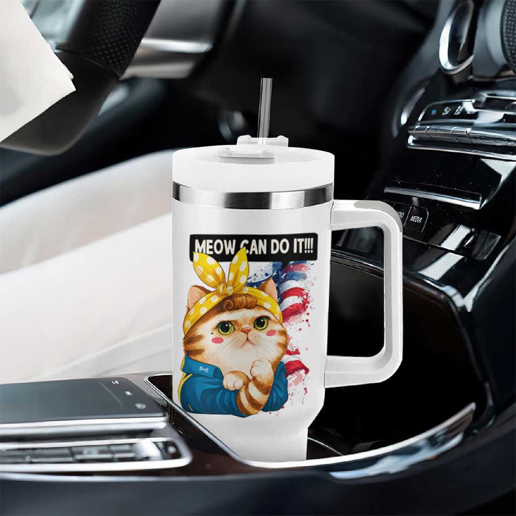 Meow Can Do It Tumbler With Handle Funny Feminist Cat Lover Gift
