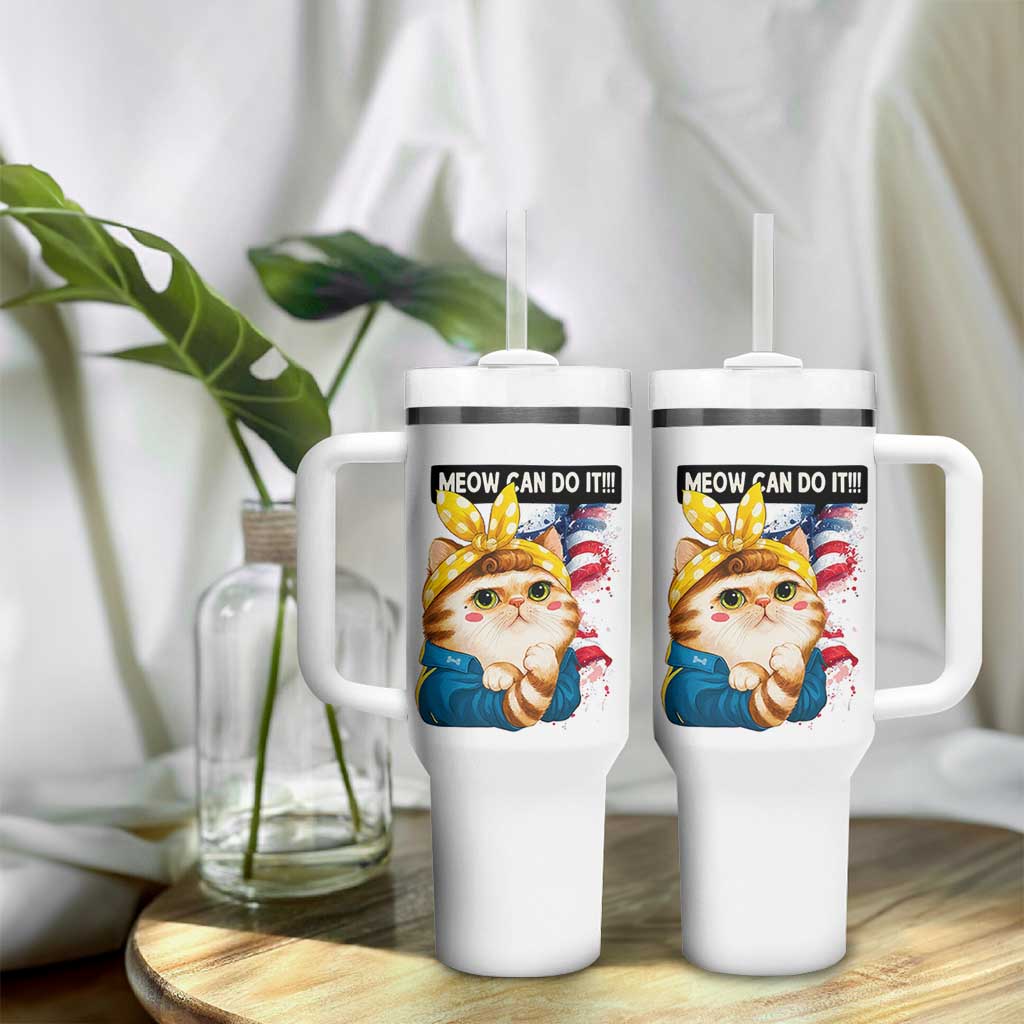 Meow Can Do It Tumbler With Handle Funny Feminist Cat Lover Gift
