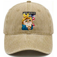 Meow Can Do It Washed Cotton Baseball Cap Funny Feminist Cat Lover Gift