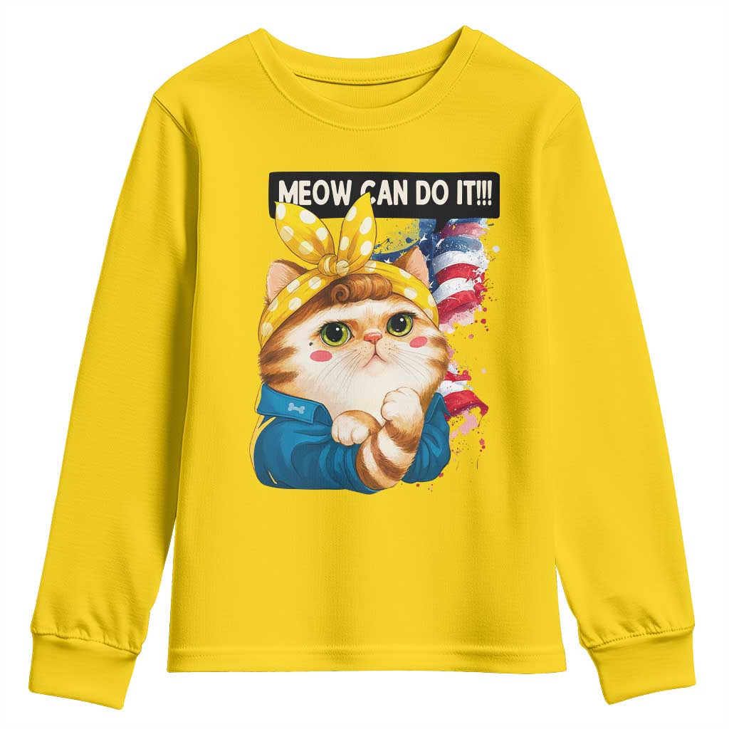 Meow Can Do It Youth Sweatshirt Funny Feminist Cat Lover Gift - Wonder Print Shop