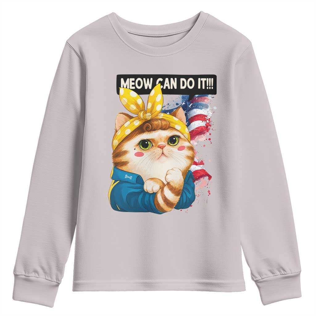 Meow Can Do It Youth Sweatshirt Funny Feminist Cat Lover Gift - Wonder Print Shop