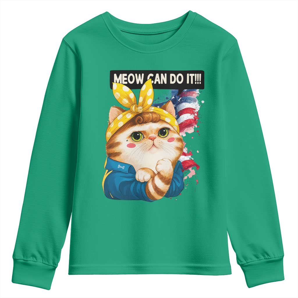 Meow Can Do It Youth Sweatshirt Funny Feminist Cat Lover Gift - Wonder Print Shop