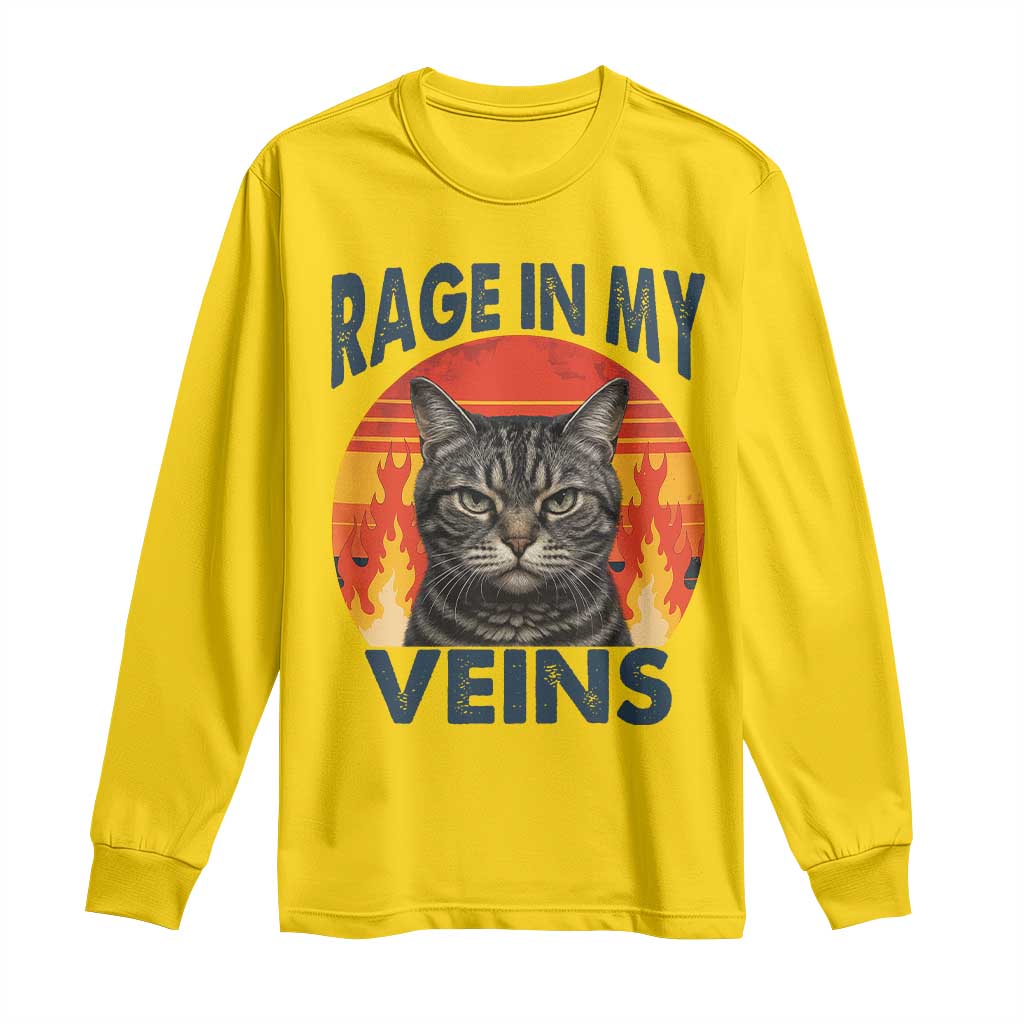 Cat Meme Long Sleeve Shirt Funny Rage In My Veins Sarcastic Animal Humor - Wonder Print Shop