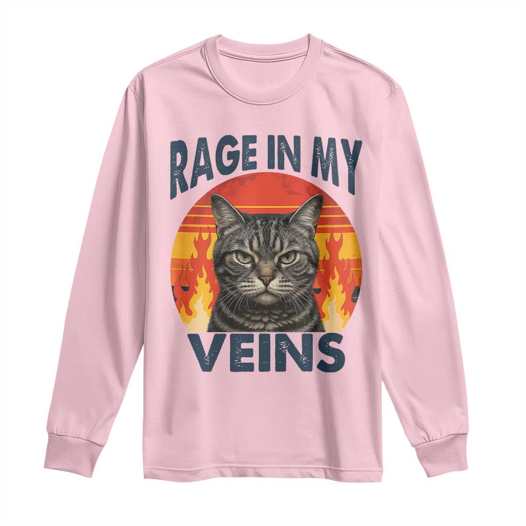 Cat Meme Long Sleeve Shirt Funny Rage In My Veins Sarcastic Animal Humor - Wonder Print Shop