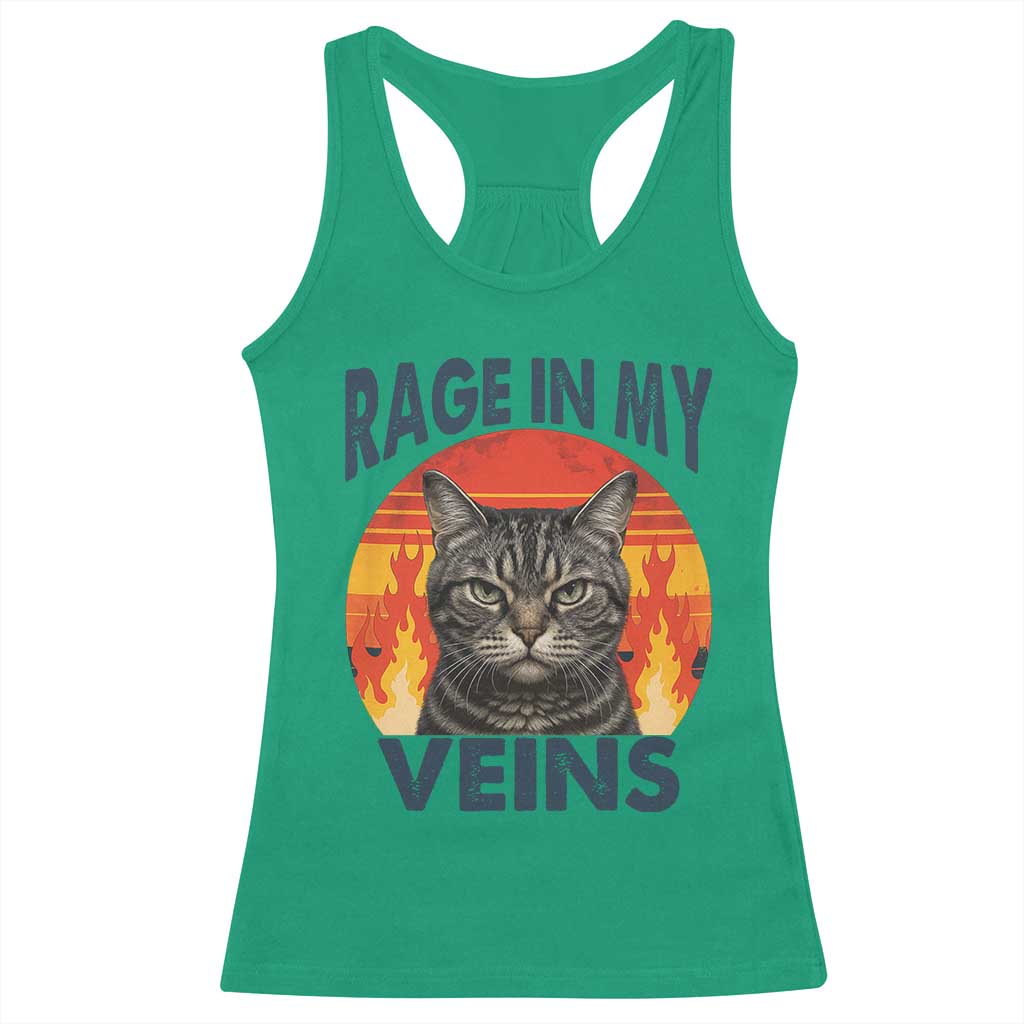 Cat Meme Racerback Tank Top Funny Rage In My Veins Sarcastic Animal Humor - Wonder Print Shop