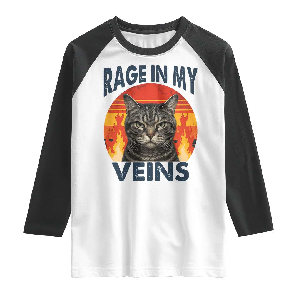 Cat Meme Raglan Shirt Funny Rage In My Veins Sarcastic Animal Humor - Wonder Print Shop
