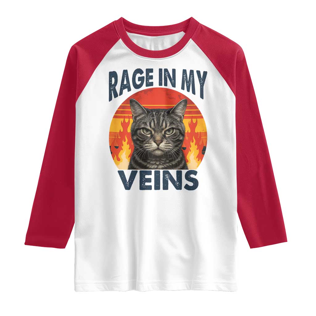 Cat Meme Raglan Shirt Funny Rage In My Veins Sarcastic Animal Humor - Wonder Print Shop