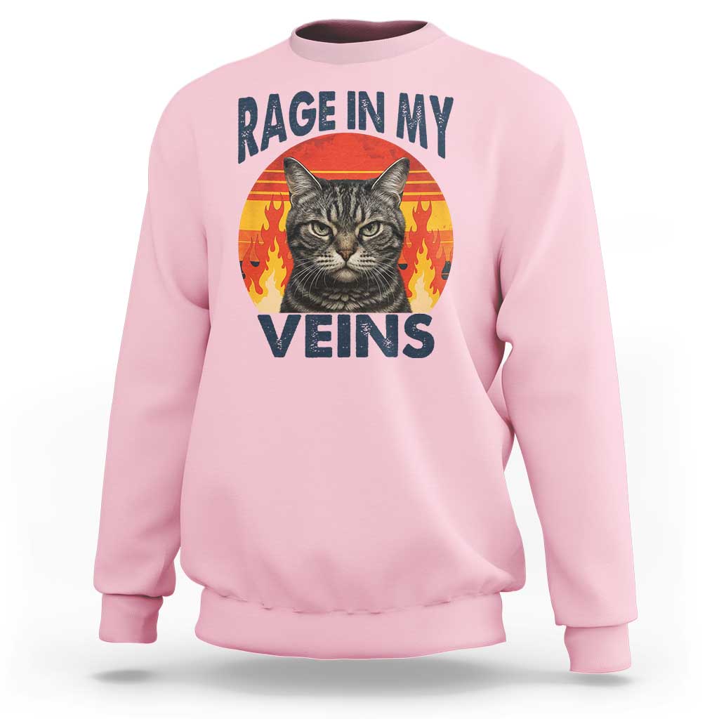 Cat Meme Sweatshirt Funny Rage In My Veins Sarcastic Animal Humor - Wonder Print Shop