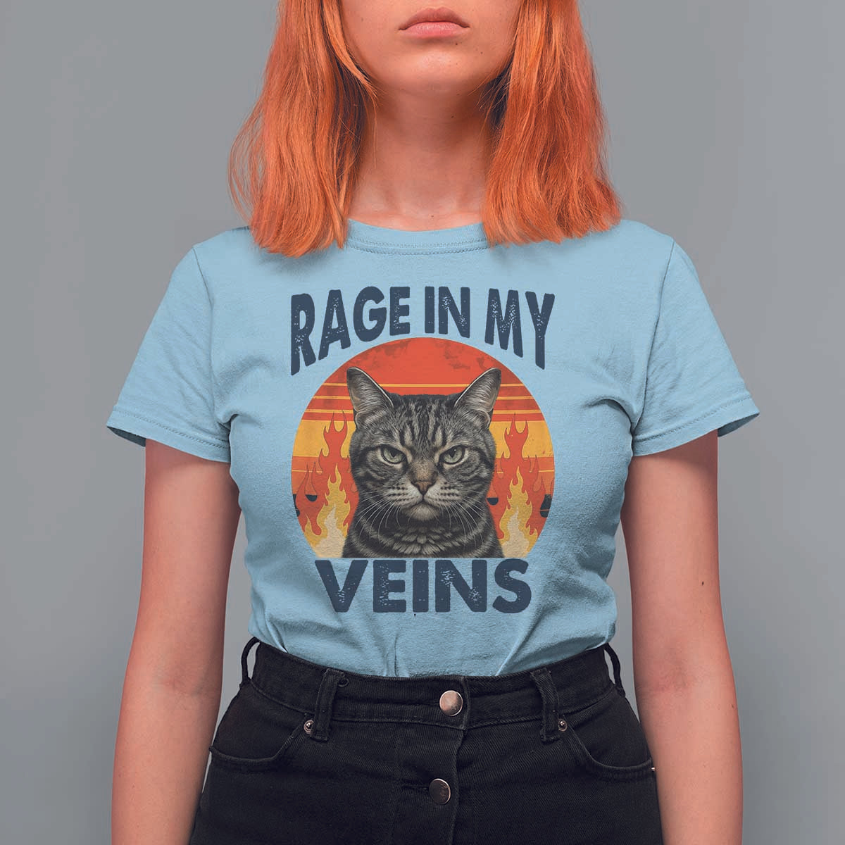 Cat Meme T Shirt For Women Funny Rage In My Veins Sarcastic Animal Humor - Wonder Print Shop