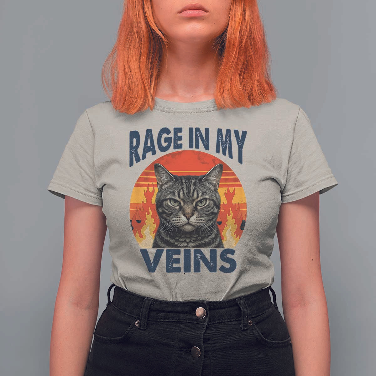 Cat Meme T Shirt For Women Funny Rage In My Veins Sarcastic Animal Humor - Wonder Print Shop
