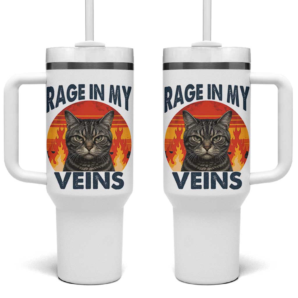 Cat Meme Tumbler With Handle Funny Rage In My Veins Sarcastic Animal Humor
