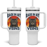 Cat Meme Tumbler With Handle Funny Rage In My Veins Sarcastic Animal Humor