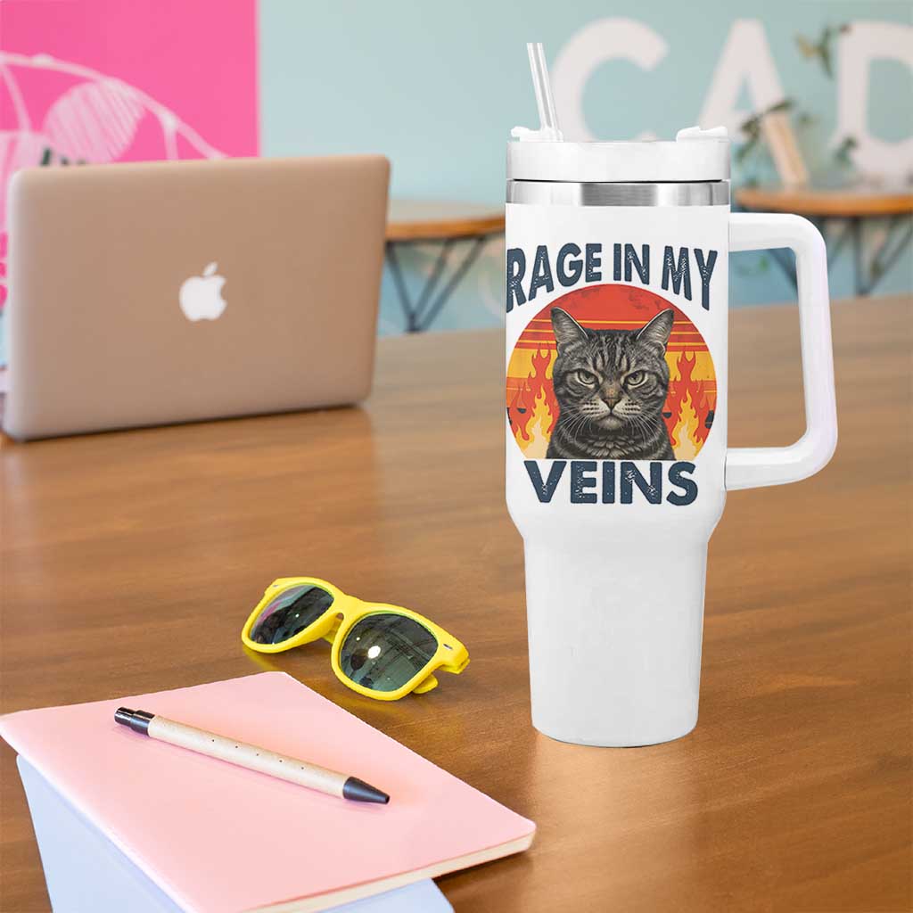 Cat Meme Tumbler With Handle Funny Rage In My Veins Sarcastic Animal Humor