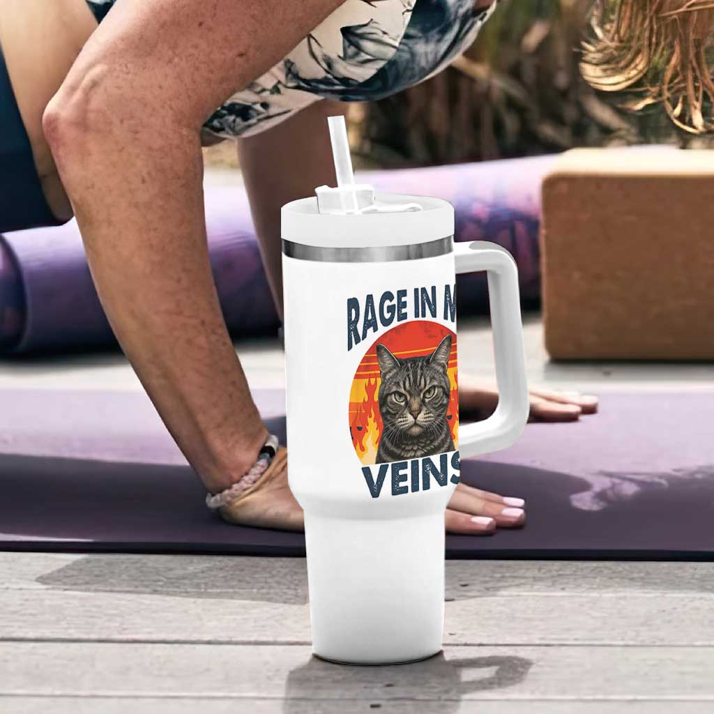 Cat Meme Tumbler With Handle Funny Rage In My Veins Sarcastic Animal Humor