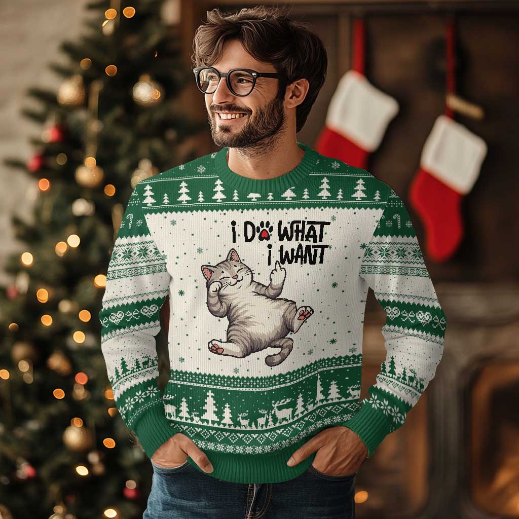 Cat Lover Ugly Christmas Sweater Funny I Do What I Want - Wonder Print Shop