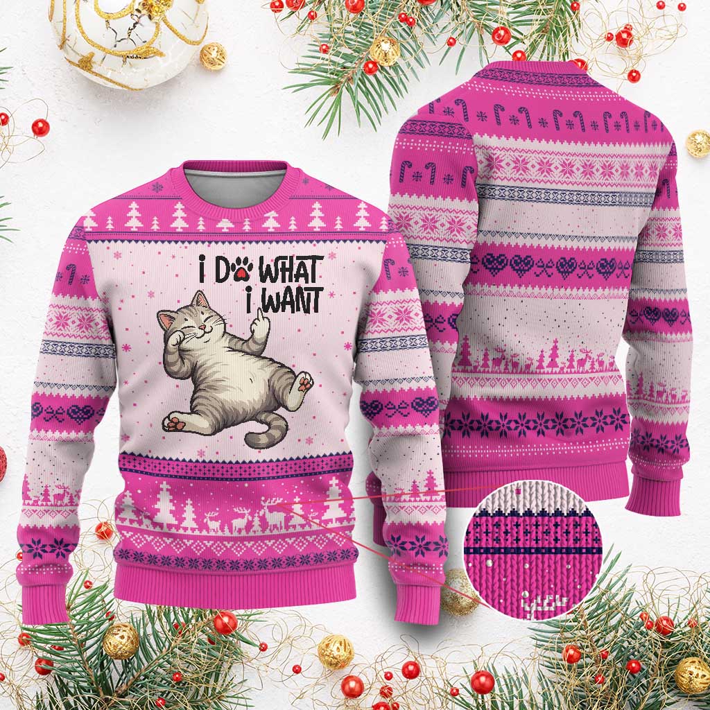Cat Lover Ugly Christmas Sweater Funny I Do What I Want - Wonder Print Shop
