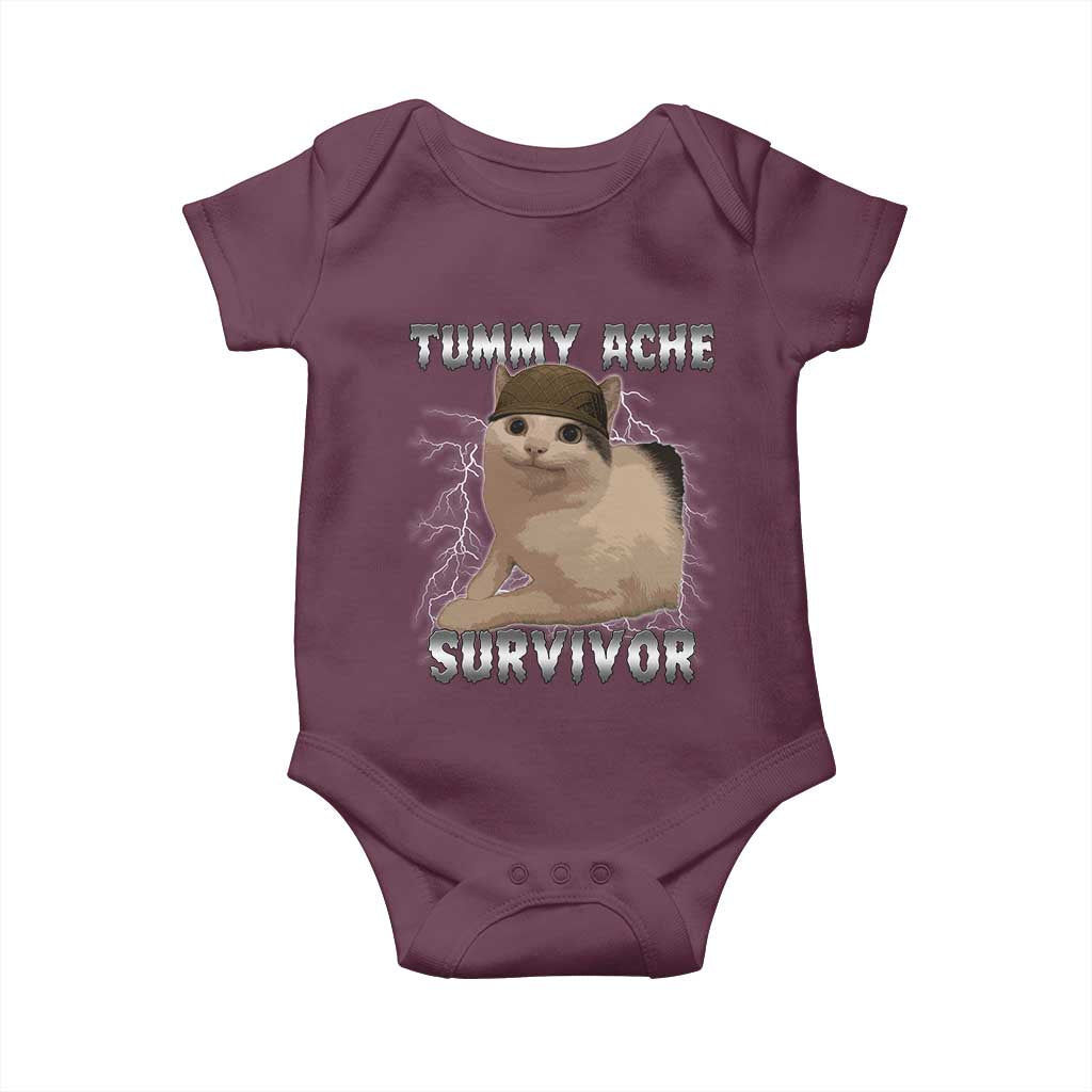 Tummy Ache Survivor Baby Onesie Cat Meme Humor Gift - Wonder Print Shop