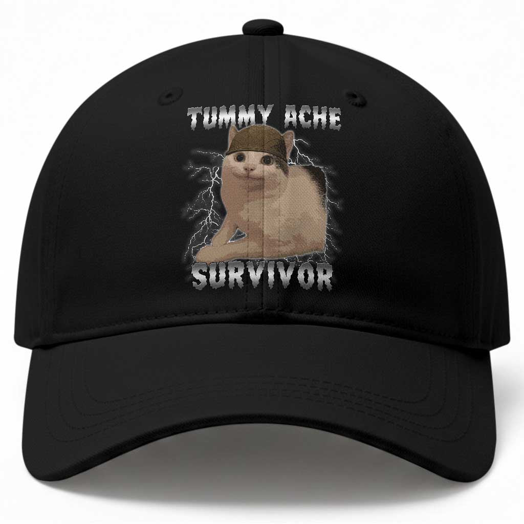 Tummy Ache Survivor Baseball Cap Cat Meme Humor Gift