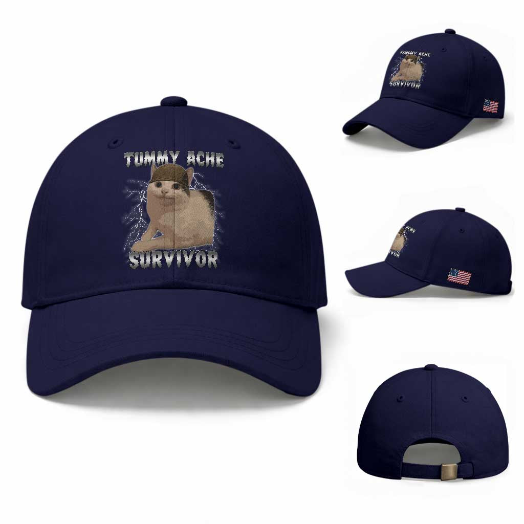 Tummy Ache Survivor Baseball Cap Cat Meme Humor Gift