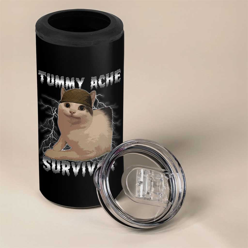 Tummy Ache Survivor 4 in 1 Can Cooler Tumbler Cat Meme Humor Gift