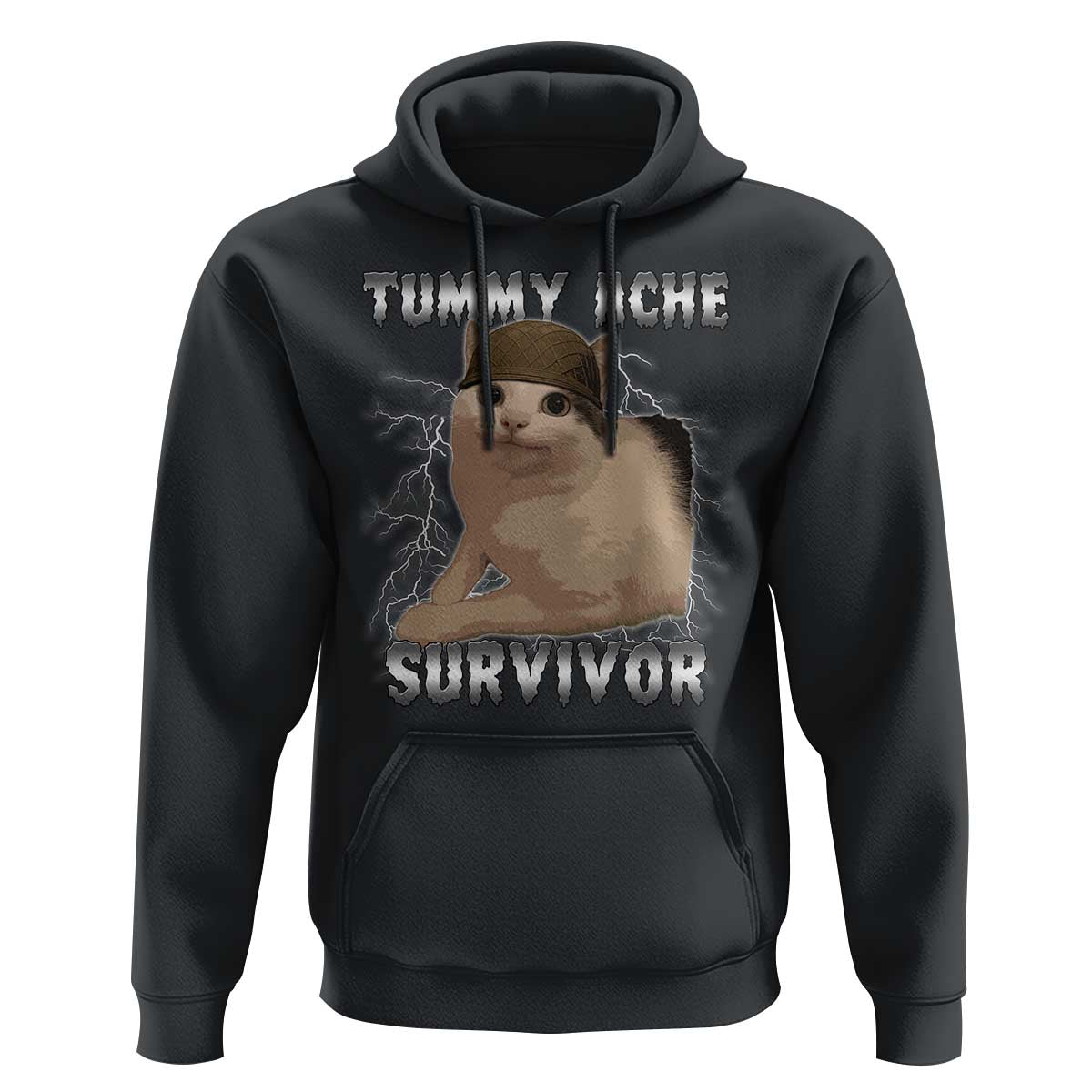 Tummy Ache Survivor Hoodie Cat Meme Humor Gift - Wonder Print Shop