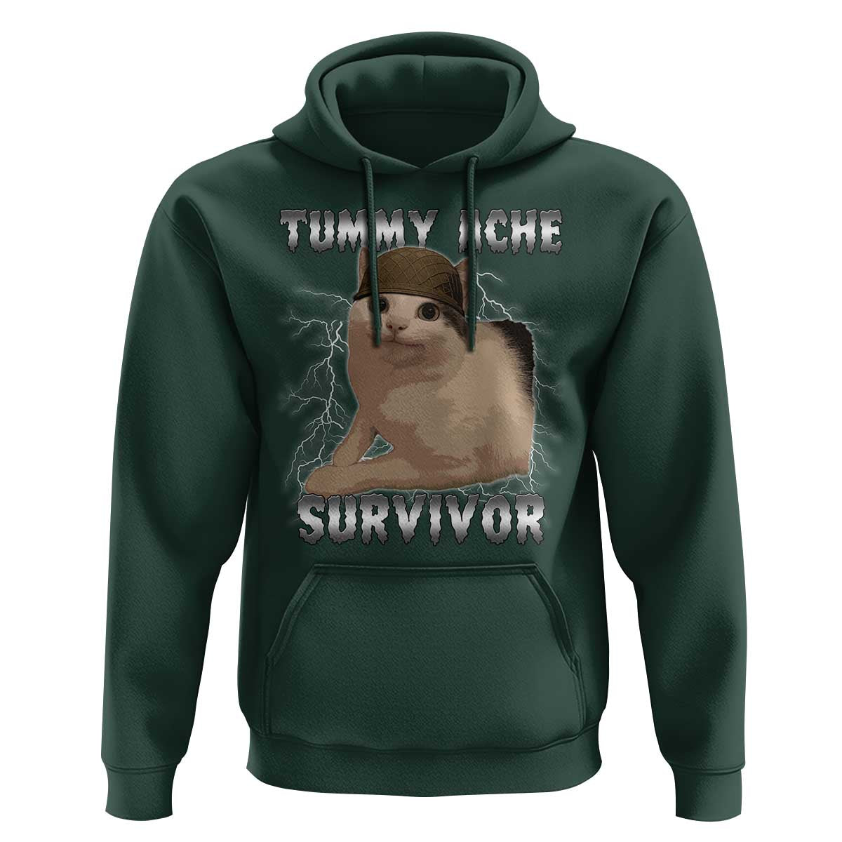 Tummy Ache Survivor Hoodie Cat Meme Humor Gift - Wonder Print Shop