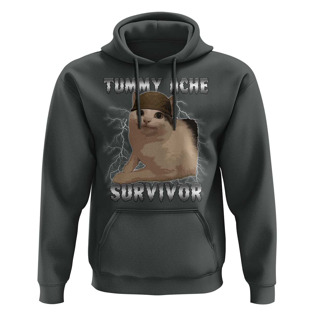 Tummy Ache Survivor Hoodie Cat Meme Humor Gift - Wonder Print Shop