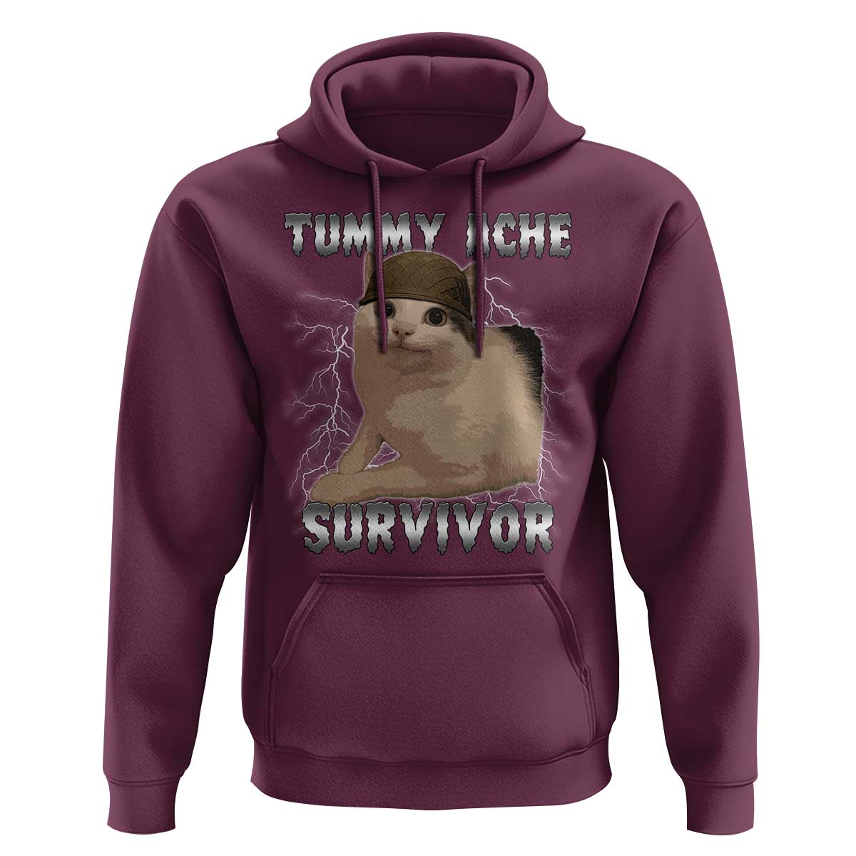 Tummy Ache Survivor Hoodie Cat Meme Humor Gift - Wonder Print Shop