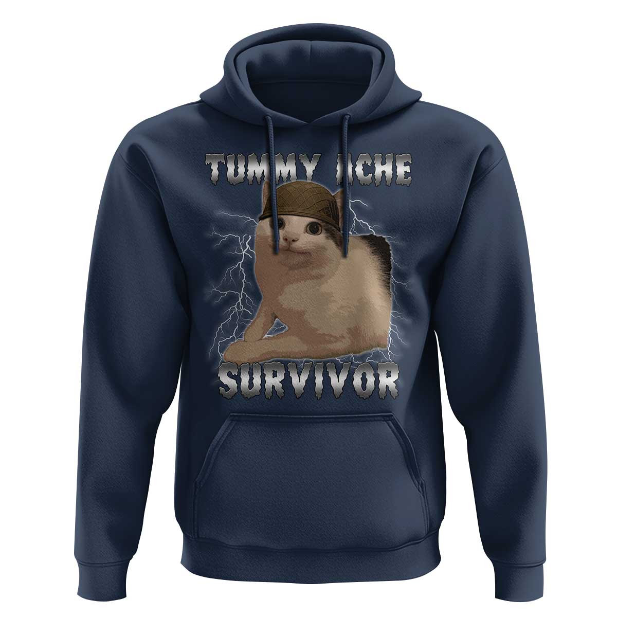 Tummy Ache Survivor Hoodie Cat Meme Humor Gift - Wonder Print Shop