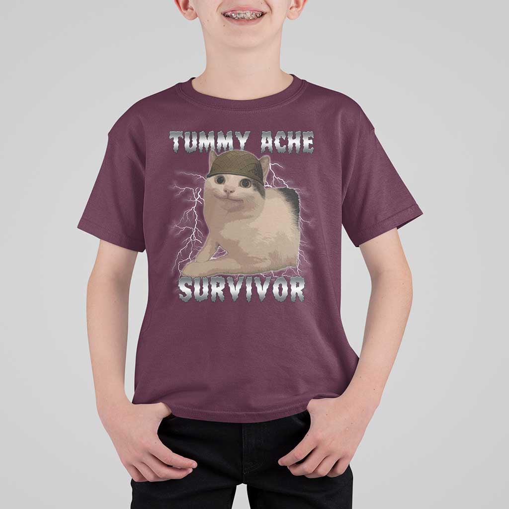 Tummy Ache Survivor T Shirt For Kid Cat Meme Humor Gift - Wonder Print Shop