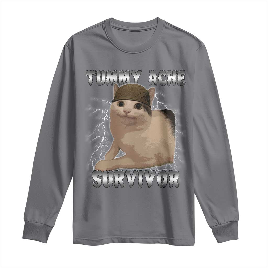 Tummy Ache Survivor Long Sleeve Shirt Cat Meme Humor Gift - Wonder Print Shop
