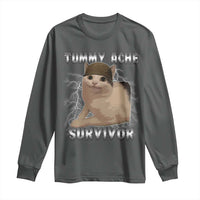 Tummy Ache Survivor Long Sleeve Shirt Cat Meme Humor Gift - Wonder Print Shop