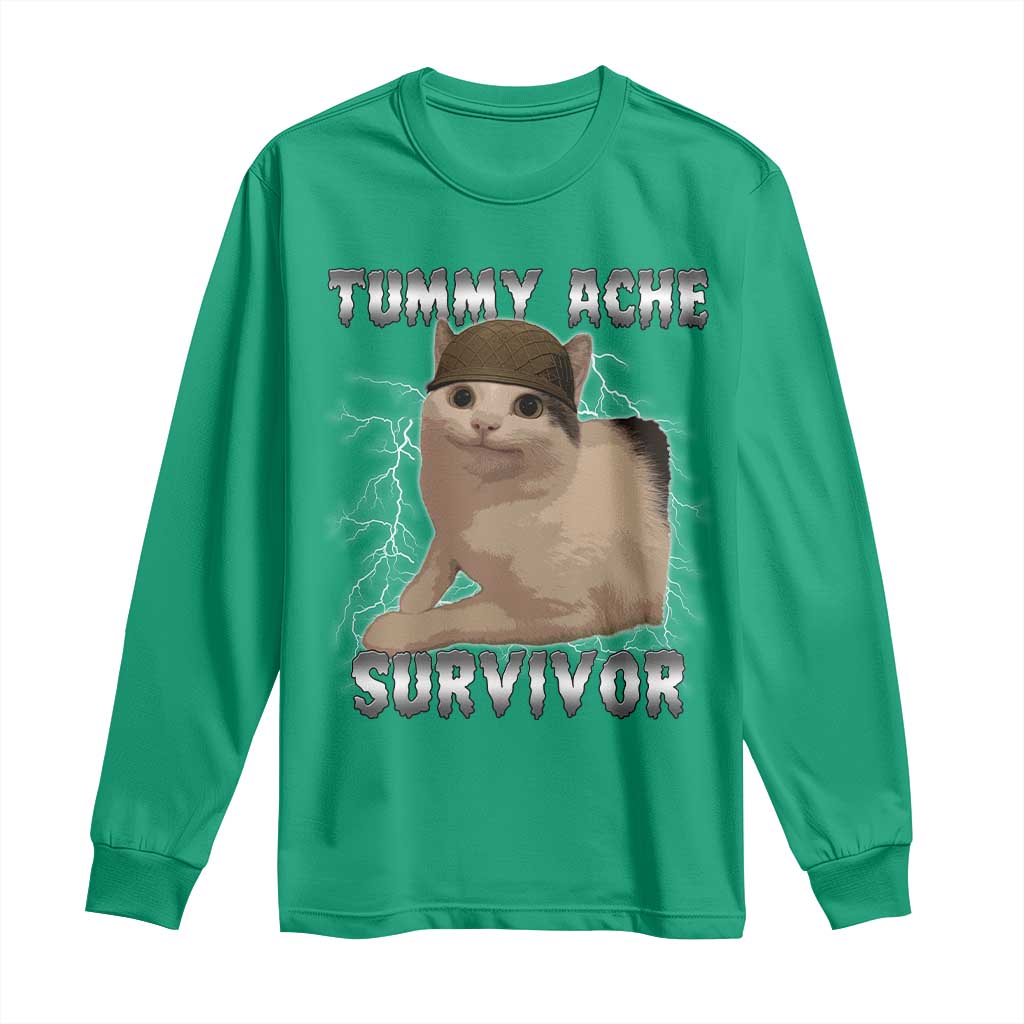 Tummy Ache Survivor Long Sleeve Shirt Cat Meme Humor Gift - Wonder Print Shop