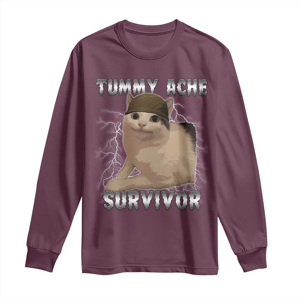 Tummy Ache Survivor Long Sleeve Shirt Cat Meme Humor Gift - Wonder Print Shop