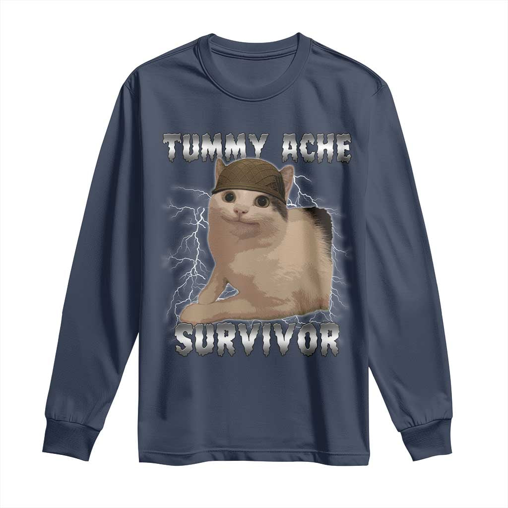 Tummy Ache Survivor Long Sleeve Shirt Cat Meme Humor Gift - Wonder Print Shop