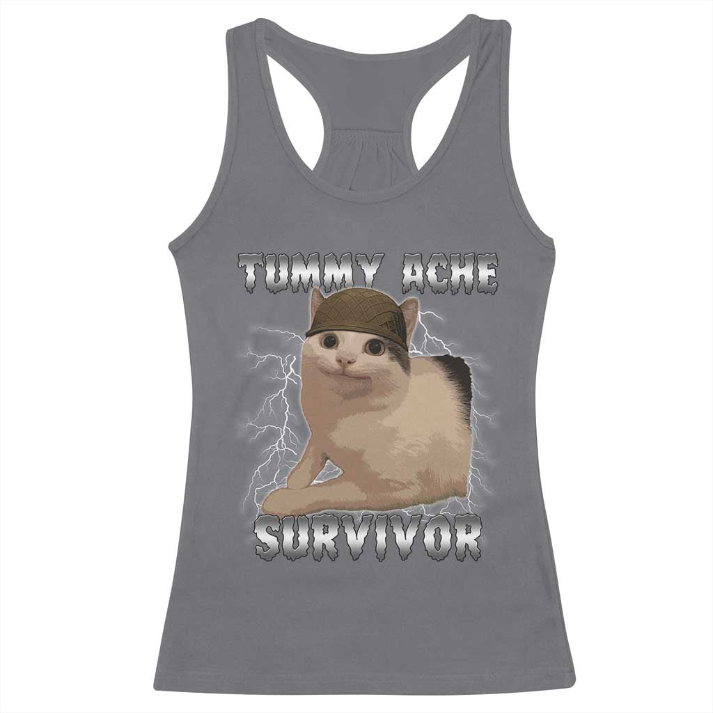 Tummy Ache Survivor Racerback Tank Top Cat Meme Humor Gift - Wonder Print Shop