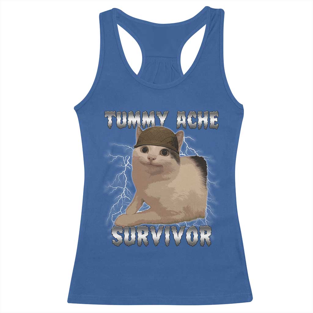 Tummy Ache Survivor Racerback Tank Top Cat Meme Humor Gift - Wonder Print Shop