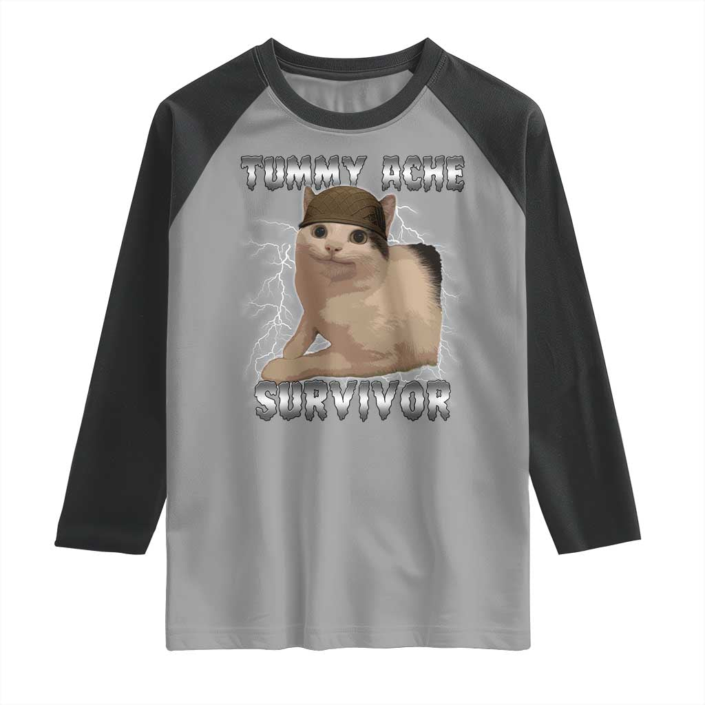 Tummy Ache Survivor Raglan Shirt Cat Meme Humor Gift - Wonder Print Shop